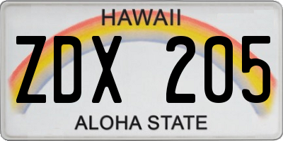 HI license plate ZDX205