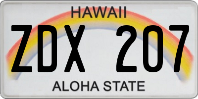 HI license plate ZDX207