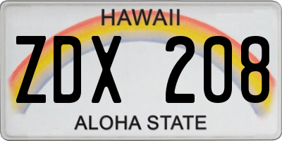 HI license plate ZDX208