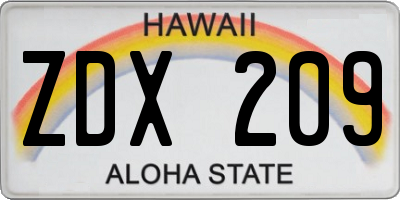 HI license plate ZDX209
