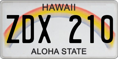 HI license plate ZDX210