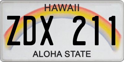HI license plate ZDX211