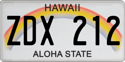 HI license plate ZDX212
