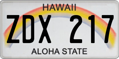 HI license plate ZDX217