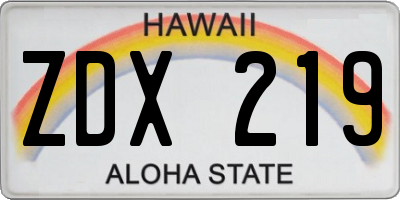 HI license plate ZDX219