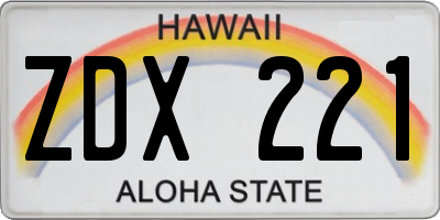 HI license plate ZDX221
