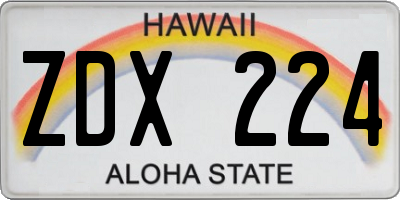 HI license plate ZDX224