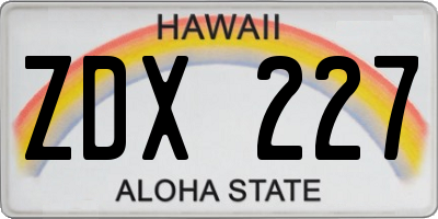 HI license plate ZDX227