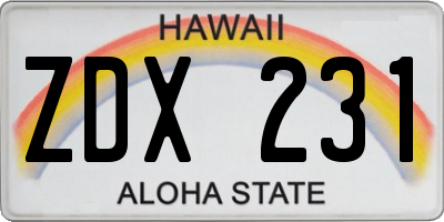 HI license plate ZDX231