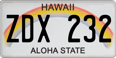 HI license plate ZDX232