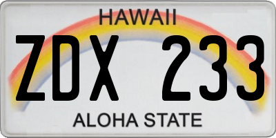 HI license plate ZDX233