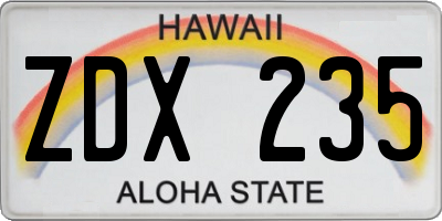 HI license plate ZDX235