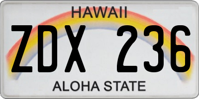 HI license plate ZDX236