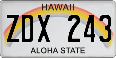 HI license plate ZDX243