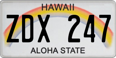HI license plate ZDX247