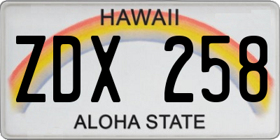 HI license plate ZDX258