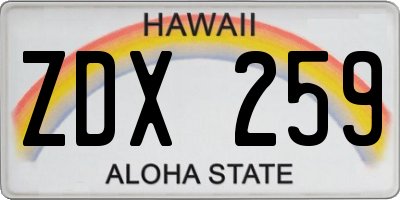 HI license plate ZDX259