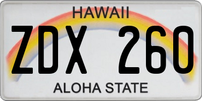 HI license plate ZDX260