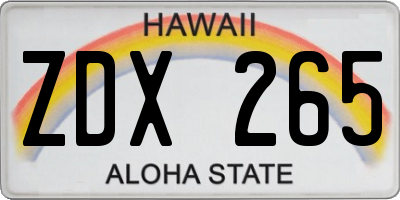 HI license plate ZDX265