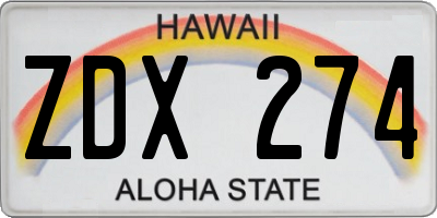 HI license plate ZDX274