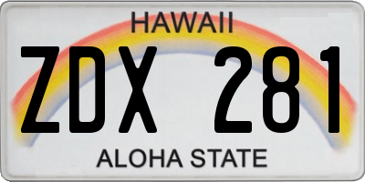 HI license plate ZDX281