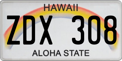 HI license plate ZDX308