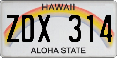 HI license plate ZDX314