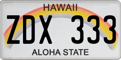 HI license plate ZDX333