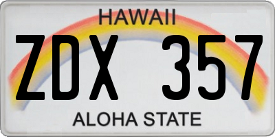 HI license plate ZDX357