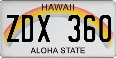 HI license plate ZDX360