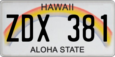 HI license plate ZDX381