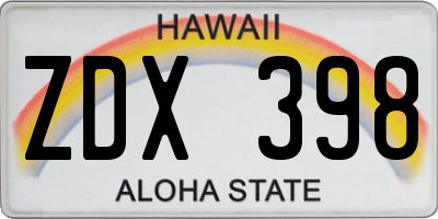 HI license plate ZDX398