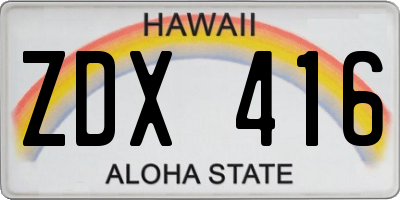HI license plate ZDX416