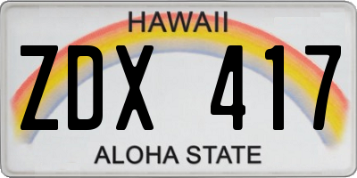 HI license plate ZDX417