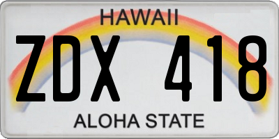 HI license plate ZDX418