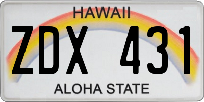 HI license plate ZDX431