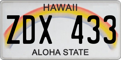 HI license plate ZDX433