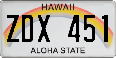 HI license plate ZDX451