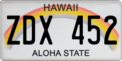 HI license plate ZDX452