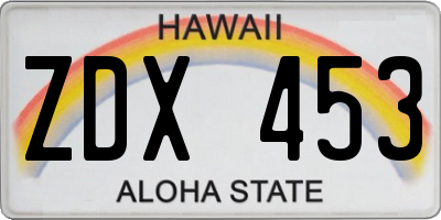 HI license plate ZDX453