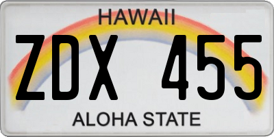 HI license plate ZDX455