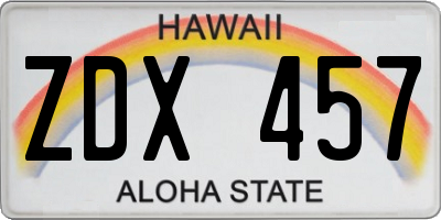 HI license plate ZDX457