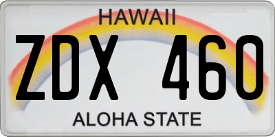 HI license plate ZDX460