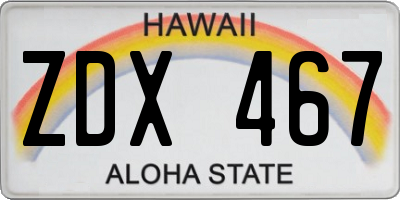 HI license plate ZDX467