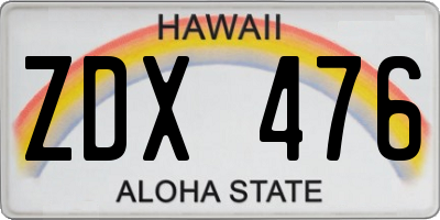 HI license plate ZDX476