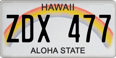 HI license plate ZDX477