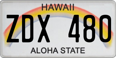 HI license plate ZDX480