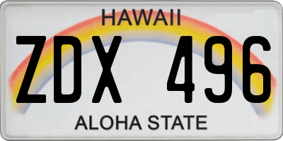 HI license plate ZDX496