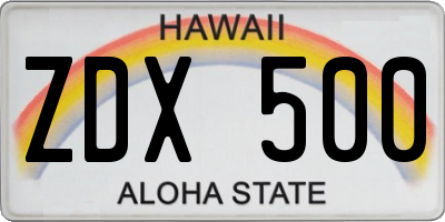 HI license plate ZDX500