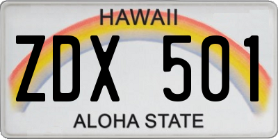 HI license plate ZDX501